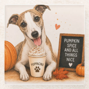 Whippet Pumpkin Spice Puppaccino Glass Coaster