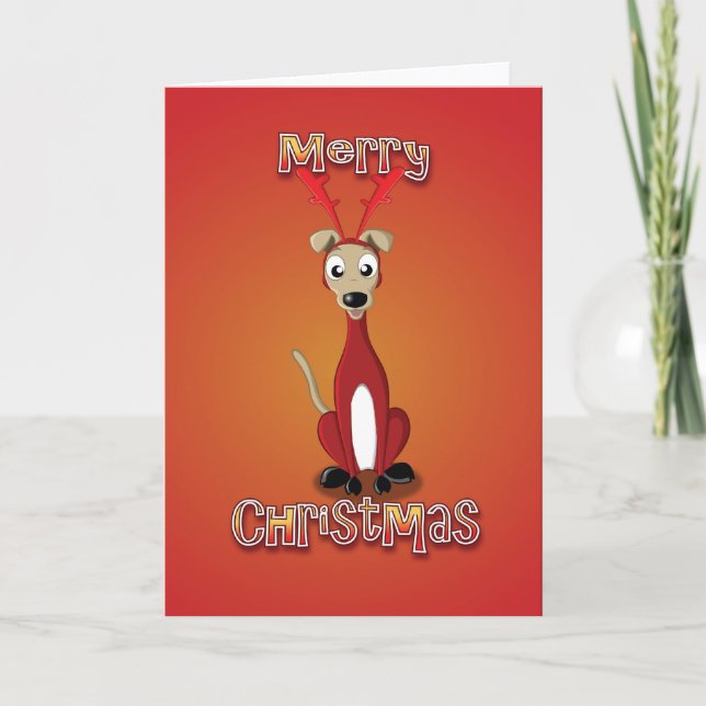 whippet - reindeer costume - merry christmas holiday card (Front)