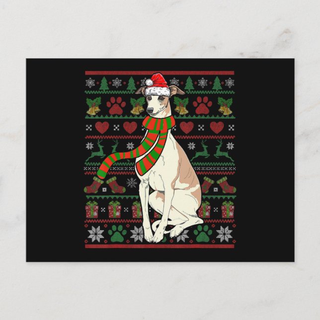 Whippet Santa Claus Funny Dog Lover Christmas Announcement Postcard (Front)