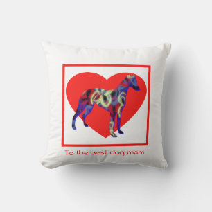 Whippet Silhouette Dog Red Heart Mother’s Day Cushion