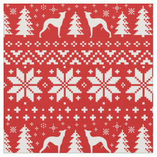 Whippet Silhouettes Christmas Pattern Red Fabric