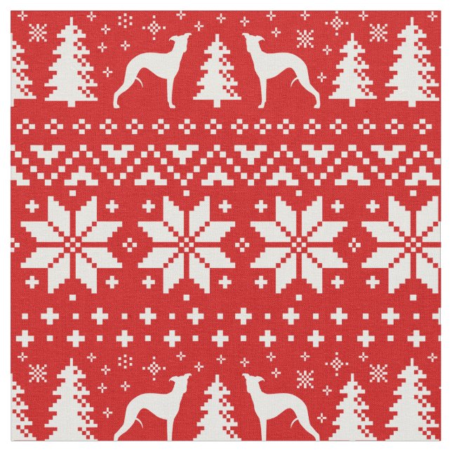 Whippet Silhouettes Dogs Christmas Holiday Fabric (Close Up)