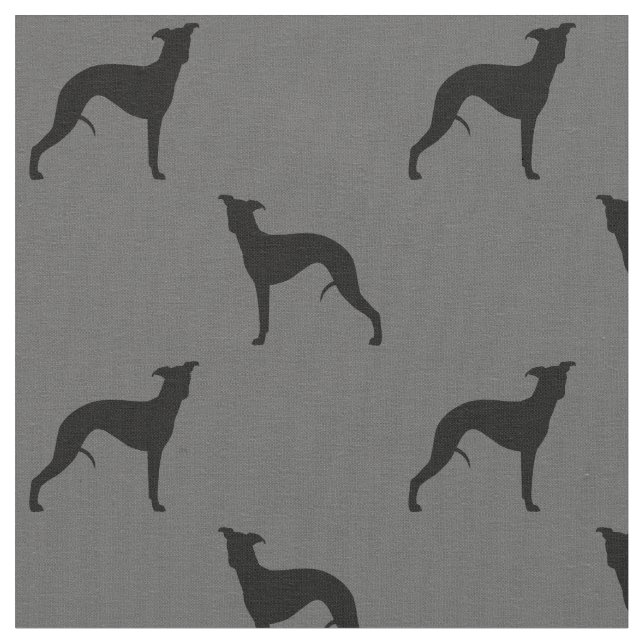 Whippet Silhouettes Pattern | Dog Lover's Grey Fabric (Close Up)