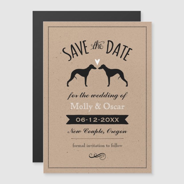 Whippet Silhouettes Wedding Save the Date Magnetic Invitation (Front/Back)