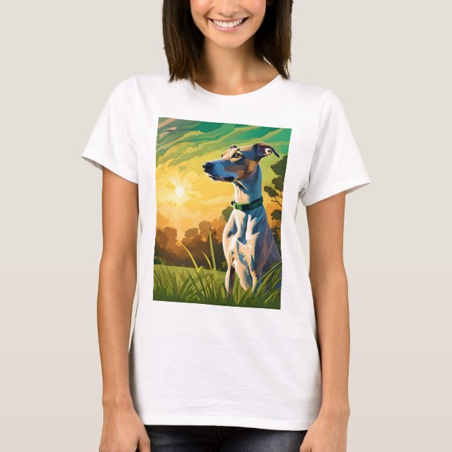 WHIPPET SITTING AT SUNSET T-Shirt (Front)