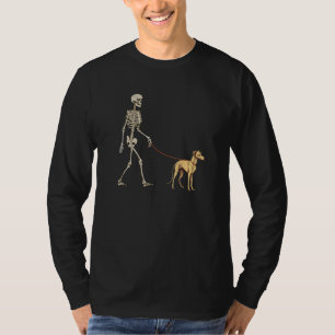 Whippet Skeleton Dog Walking Halloween Dog T-Shirt