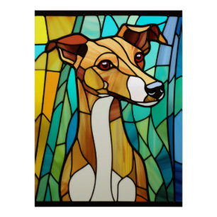Whippet Stained Glass Dog Portrait Poster