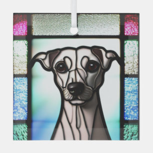 Whippet "Stained Glass"  Glass Tree Decoration