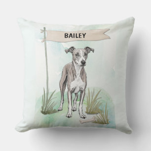 Whippet Watercolor Personalised Dog Cushion