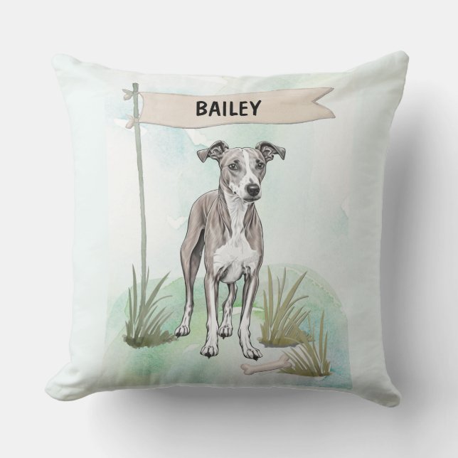 Whippet Watercolor Personalised Dog Cushion (Front)