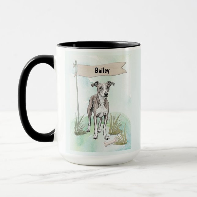 Whippet Watercolor Personalised Dog Mug (Left)