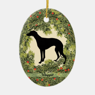Whippet Wreath Ceramic Tree Decoration