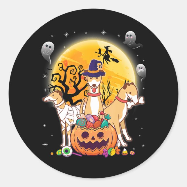 Whippets Dog Mummy Witch Moon Ghosts Happy Classic Round Sticker (Front)
