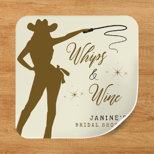 Whips & Wine Cowgirl Bridal Shower Square Sticker