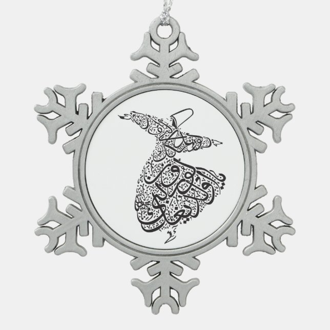 Whirling Dervish Snowflake Pewter Christmas Ornament (Front)