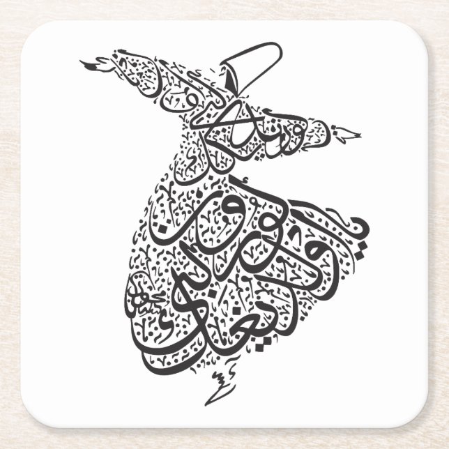 Whirling Dervish Square Paper Coaster (Front)