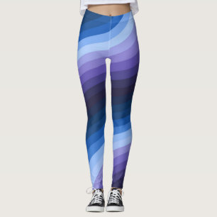 Whirling Indigo  Abstract Diagonal Rainbow Swirl Leggings
