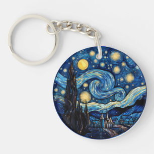 Whirling Starry Night-Inspired Art Print Key Ring