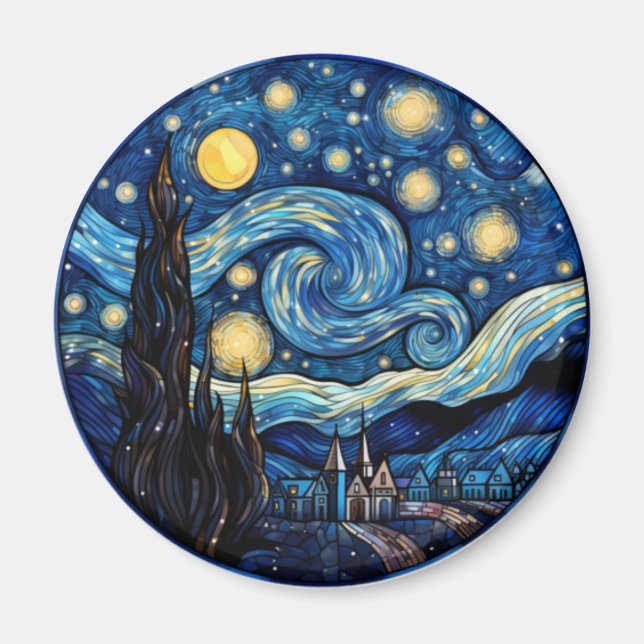 Whirling Starry Night-Inspired Art Print Magnet (Front)