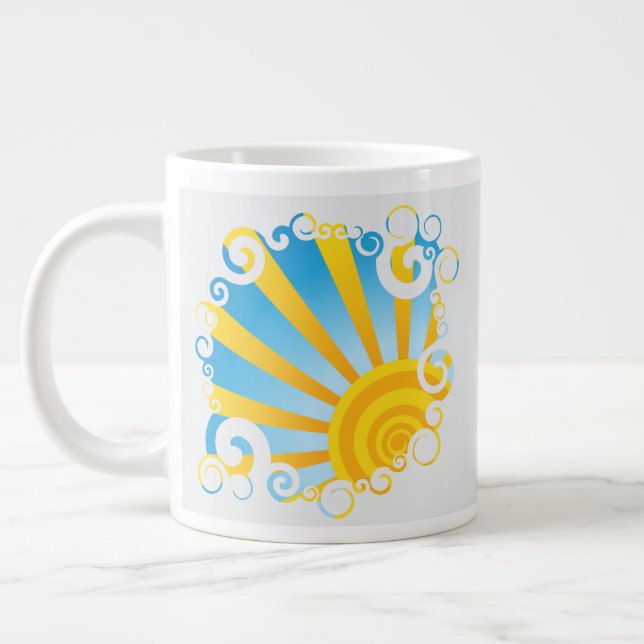 Whirly Clouds Over Sun Burst Large Coffee Mug (Left)