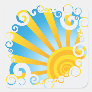 Whirly Clouds Over Sun Burst Square Sticker