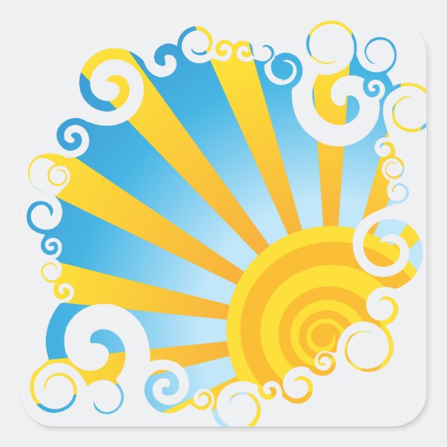 Whirly Clouds Over Sun Burst Square Sticker (Front)