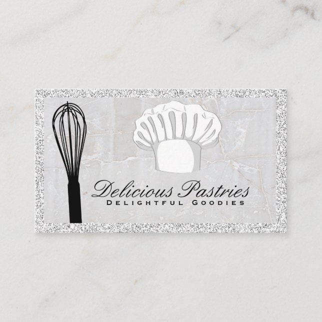 Whisk and Chef Hat | Marble Business Card (Front)