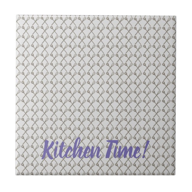 Whisk and Cooking Spoon Pattern for Kitchen Chefs Tile (Front)