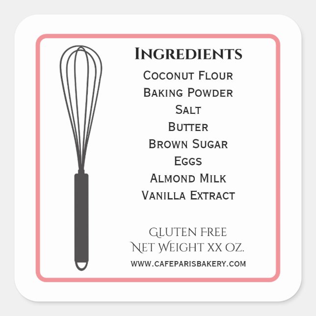 Whisk Bakery Product Label Ingredients (Front)