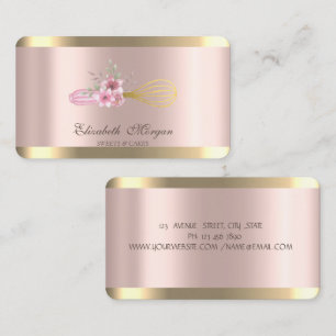 Whisk Flowers Gold Stripe Rose Gold Bakery Business Card