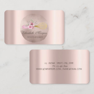 Whisk Flowers Rose Gold Circle Business Card