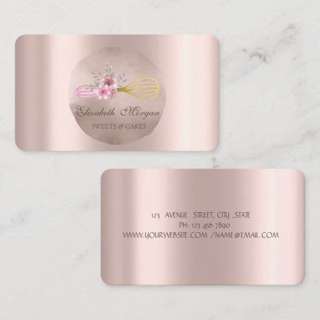 Whisk Flowers Rose Gold Circle  Business Card (Front/Back)