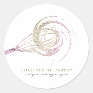 Whisk Glitter Sparkle Bakery Chef Rose Gold Classic Round Sticker