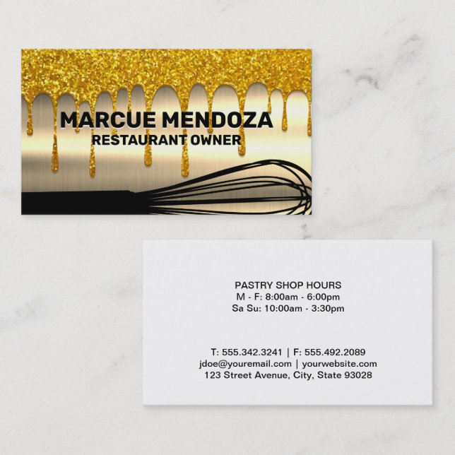 Whisk | Gold Drips | Gold Metallic Business Card (Front/Back)