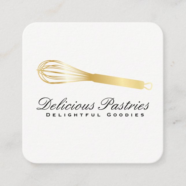Whisk (gold) variation | Culinary Master Square Business Card (Front)