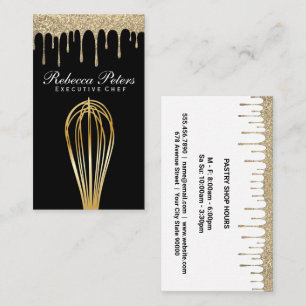 Whisk Golden   Glitter Drip Syrup Business Card