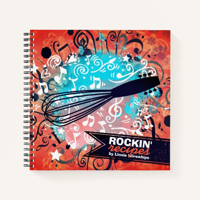Whisk guitar rock n roll personalised recipe notebook (Front)