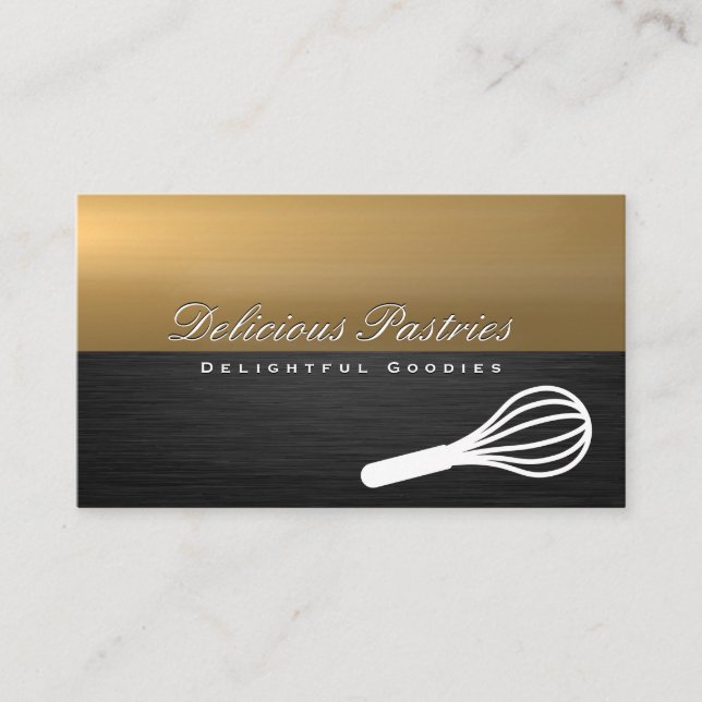 Whisk Icon | Gold Dark Metal Business Card (Front)