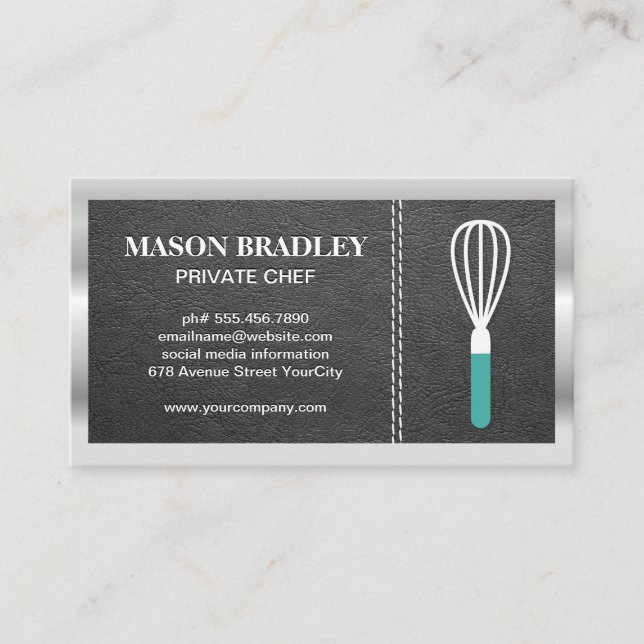 Whisk | Leather Stitched | Metallic Border Business Card (Front)