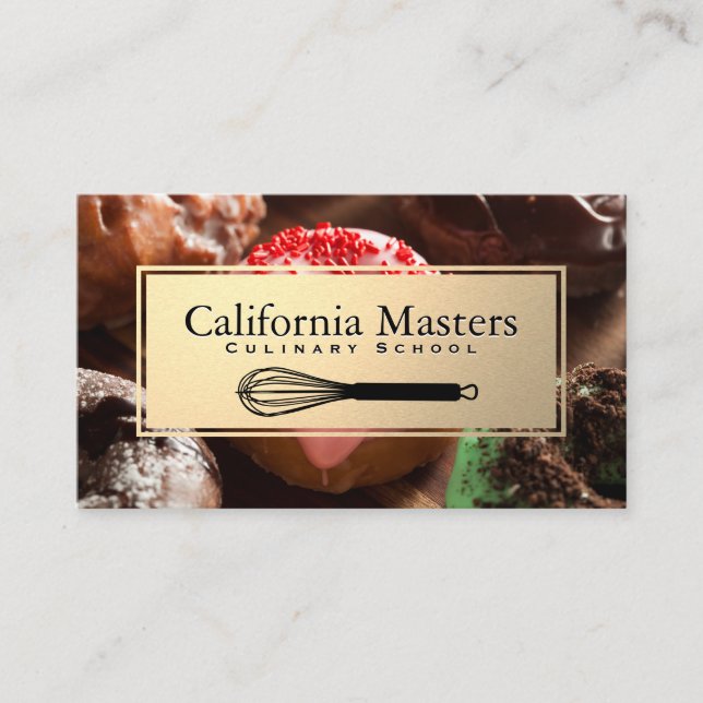 Whisk | Pastry Doughnuts | Gold Frame Business Card (Front)