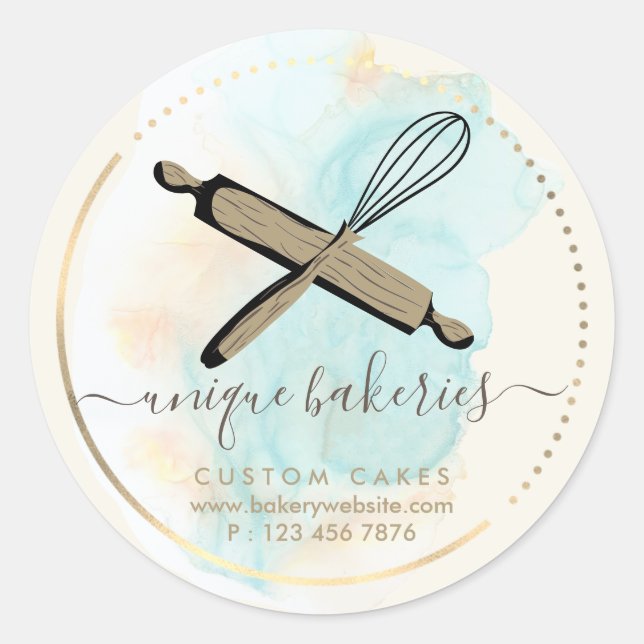 Whisk Rolling Pin Bakery Stylish Pastries Classic Round Sticker (Front)