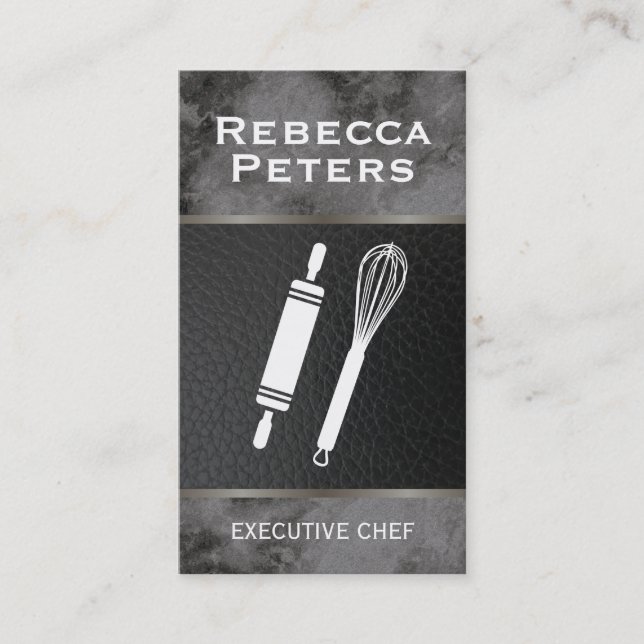Whisk Rolling Pin Culinary Master Black Marble Business Card (Front)