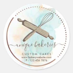 Whisk Rolling Pin Girly Bakery Branding cute Ombre Classic Round Sticker