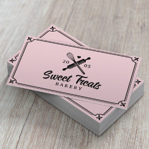 Whisk & Rolling Pin Handmade with Love Bakery Pink Business Card