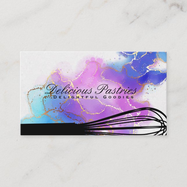 Whisk Tool | Culinary | Watercolor Gold Foil Business Card (Front)