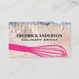 Whisk Tool   Gold Glitter Shimmer Drip Business Card