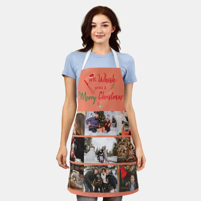 Whisk you Merry Christmas Custom 9 Photo Collage   Apron (Worn)