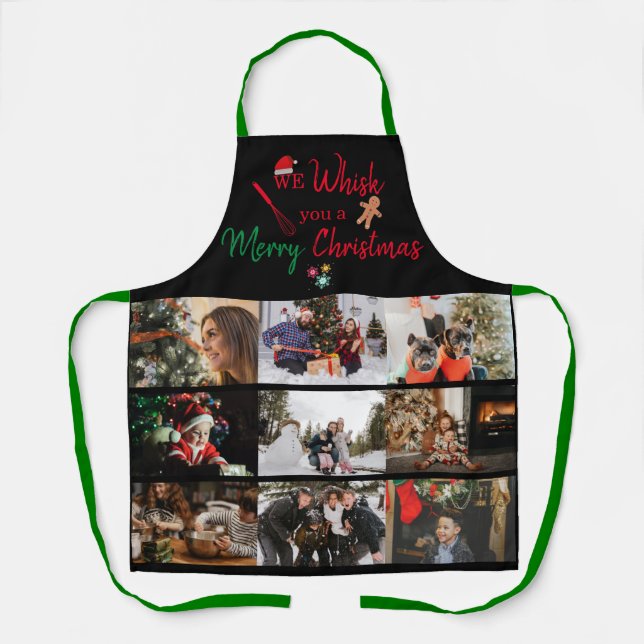 Whisk you Merry Christmas Custom 9 Photo Collage   Apron (Front)