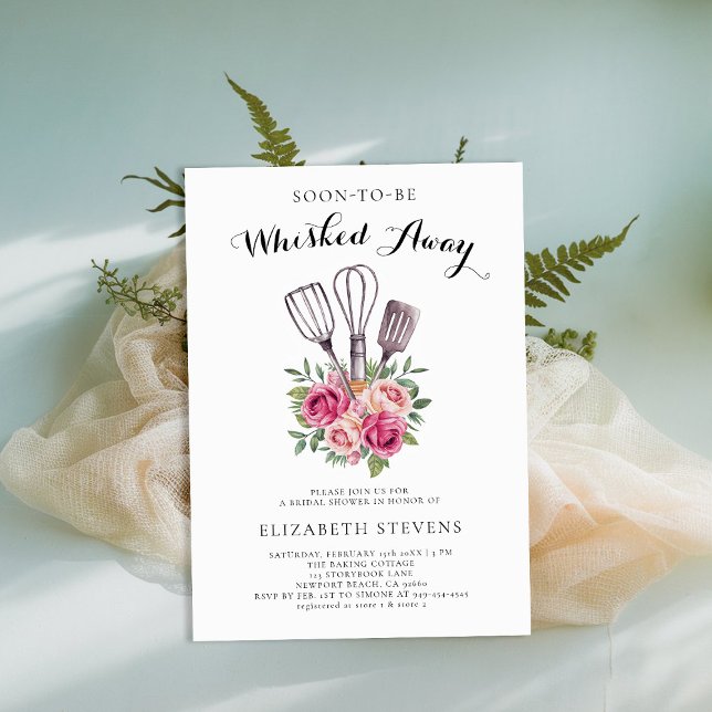 Whisked Away Baking Cooking Kitchen Bridal Shower Invitation (whisked away kitchen baking cooking bridal shower invitation tools bouquet roses watercolor)