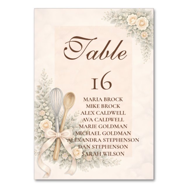 Whisked Away Rustic Baking Bridal Shower Table Number (Front)